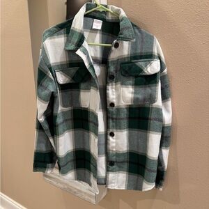 No Boundaries Forest Green and White Plaid Shirt